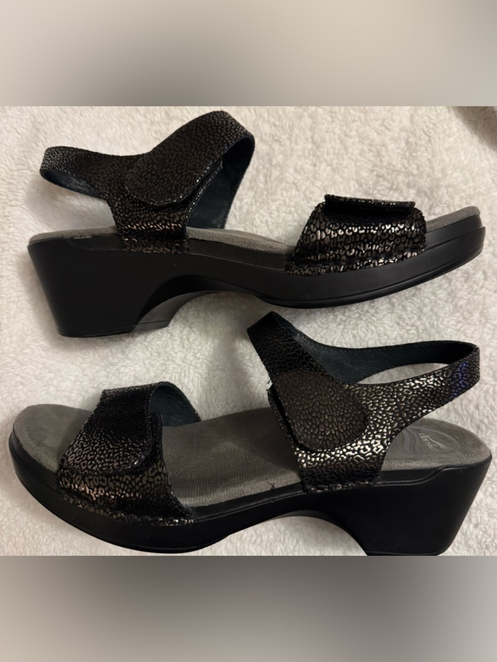 Dansko Women’s Metallic Black Adjustable Strap Sandals